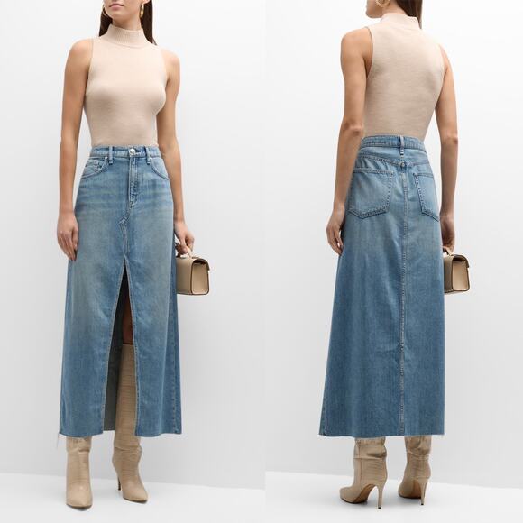 rag & bone Avery Featherweight Denim Maxi Skirt in Beverlys Raw Hem size 29 - Picture 8 of 16